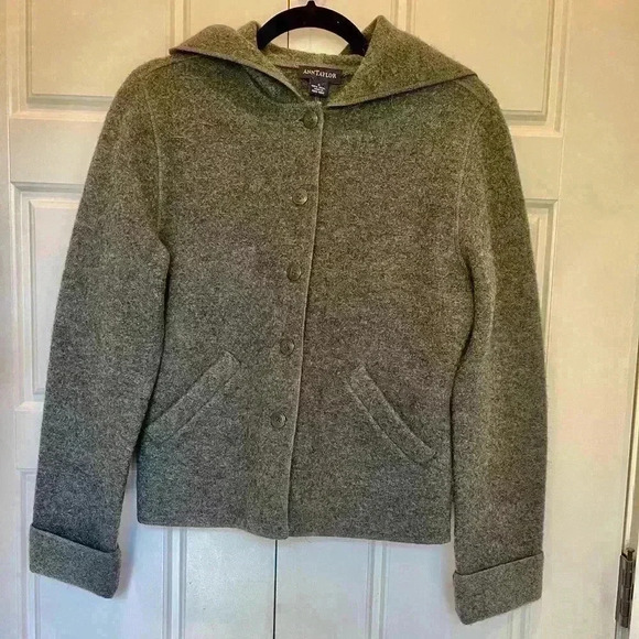 Ann Taylor button down Jacket size S with hood gray in good used condition - Picture 1 of 8